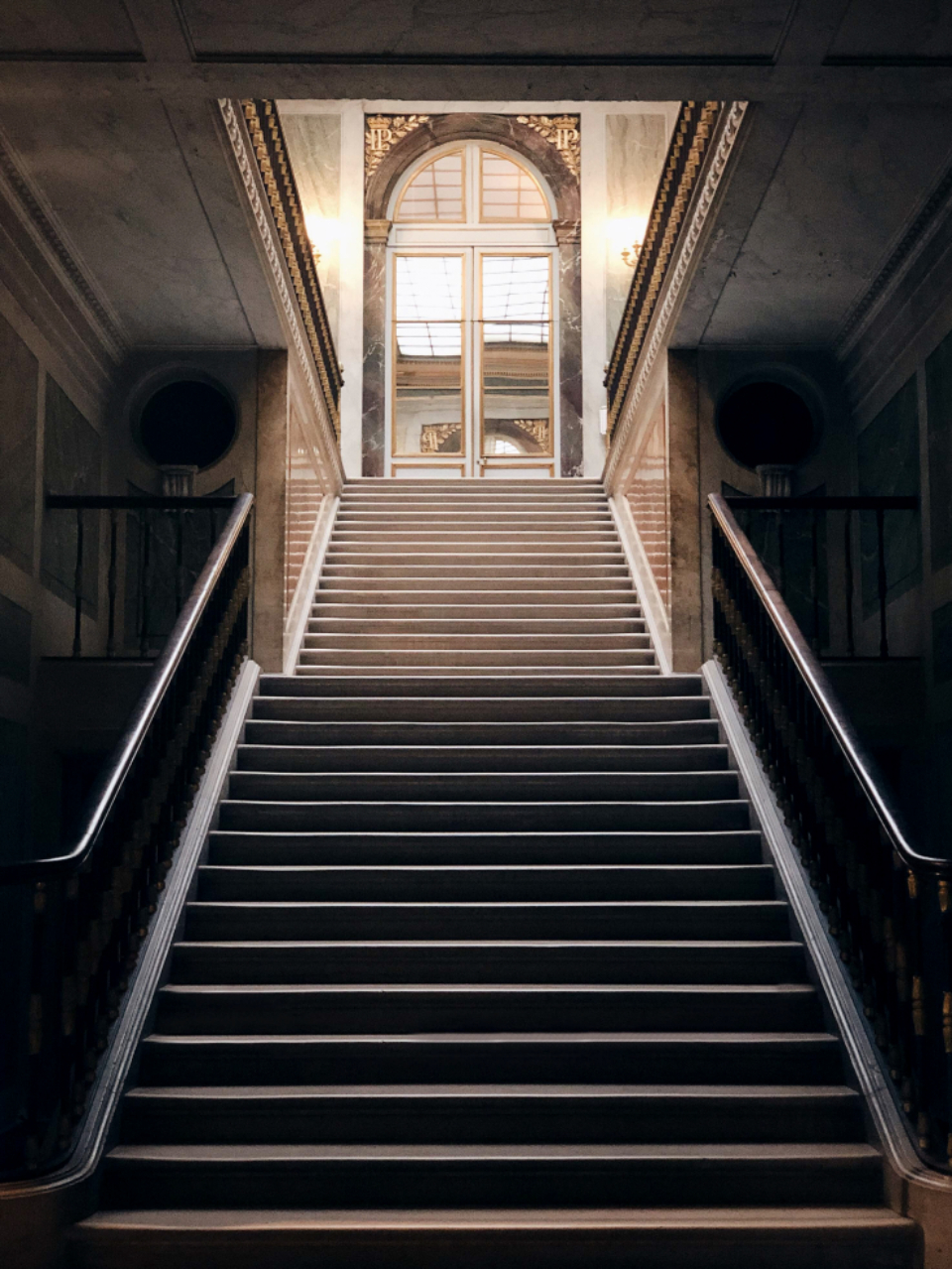The staircase of a courthouse interior